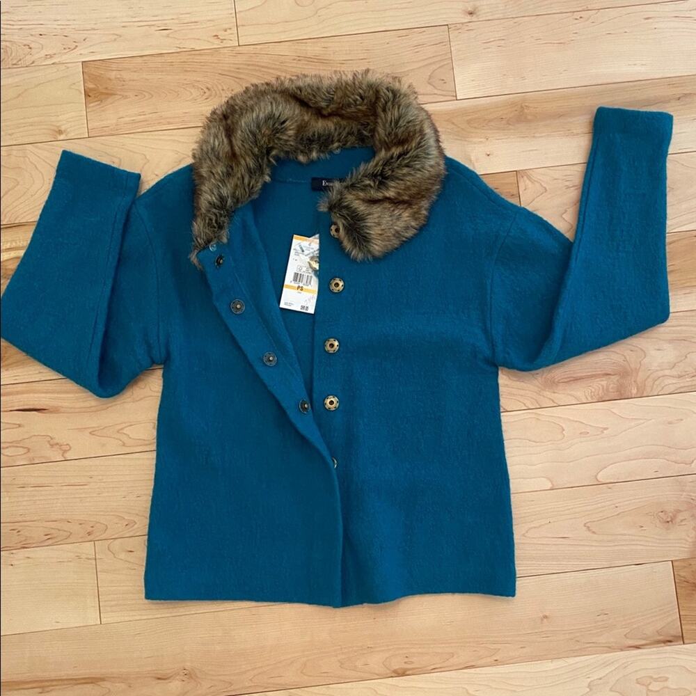 NWT Evan-Picone Wool removable faux Fur Collar Coat PS